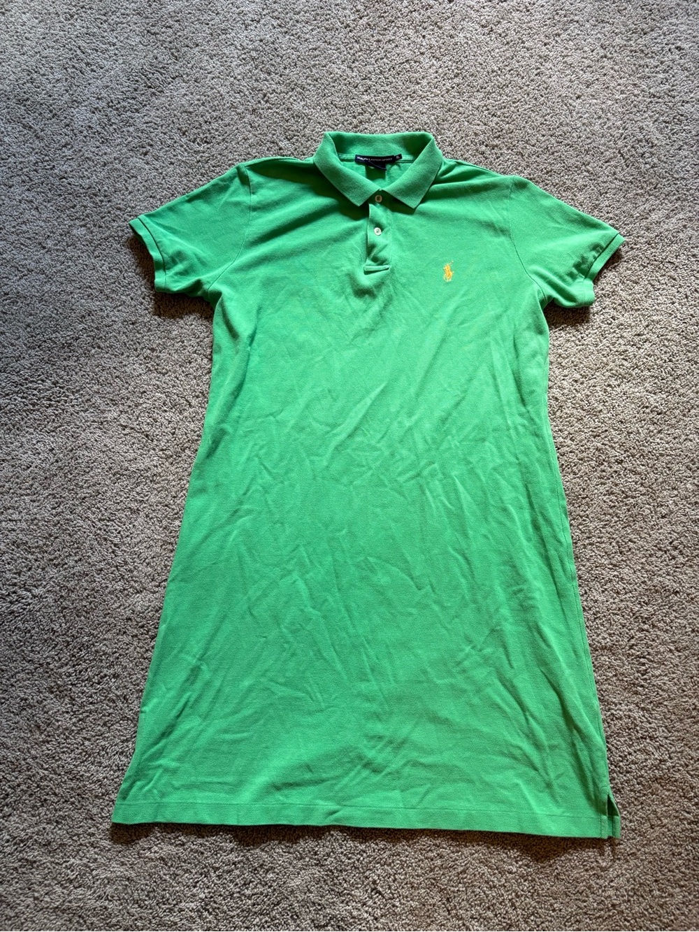 Ralph Lauren Sport Short Sleeve Dress Green Yellow Pony Womens XL Preppy Y2K